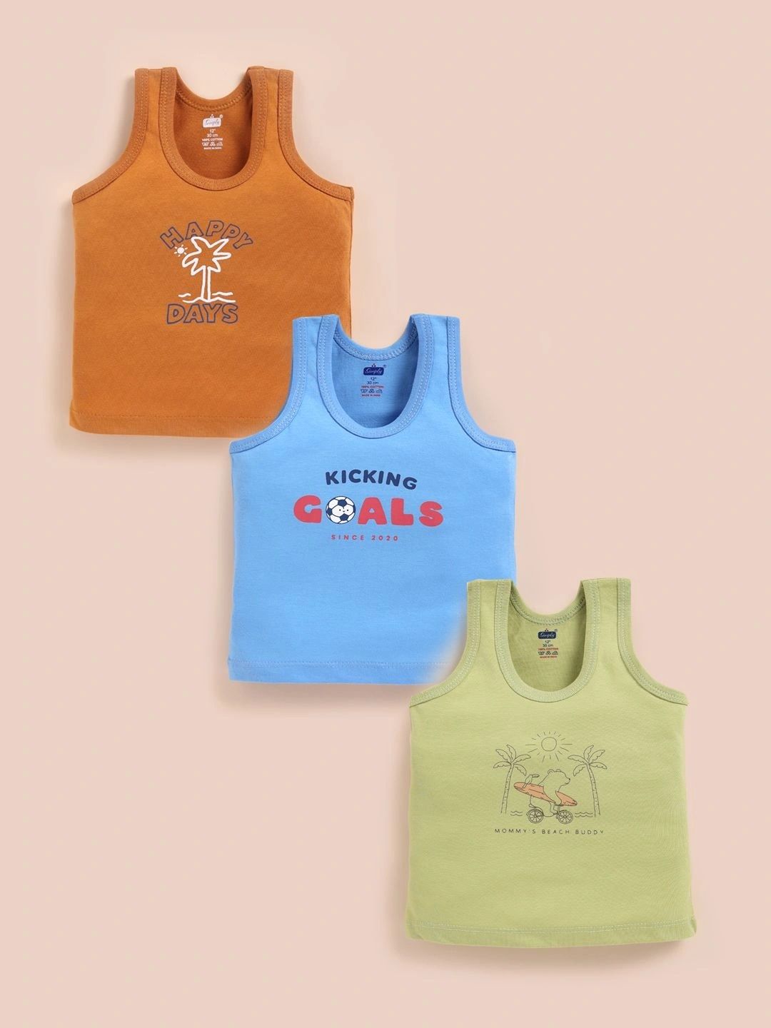 Simply Boys Pack of 3 Printed Pure Cotton Basic Vests-picture-30