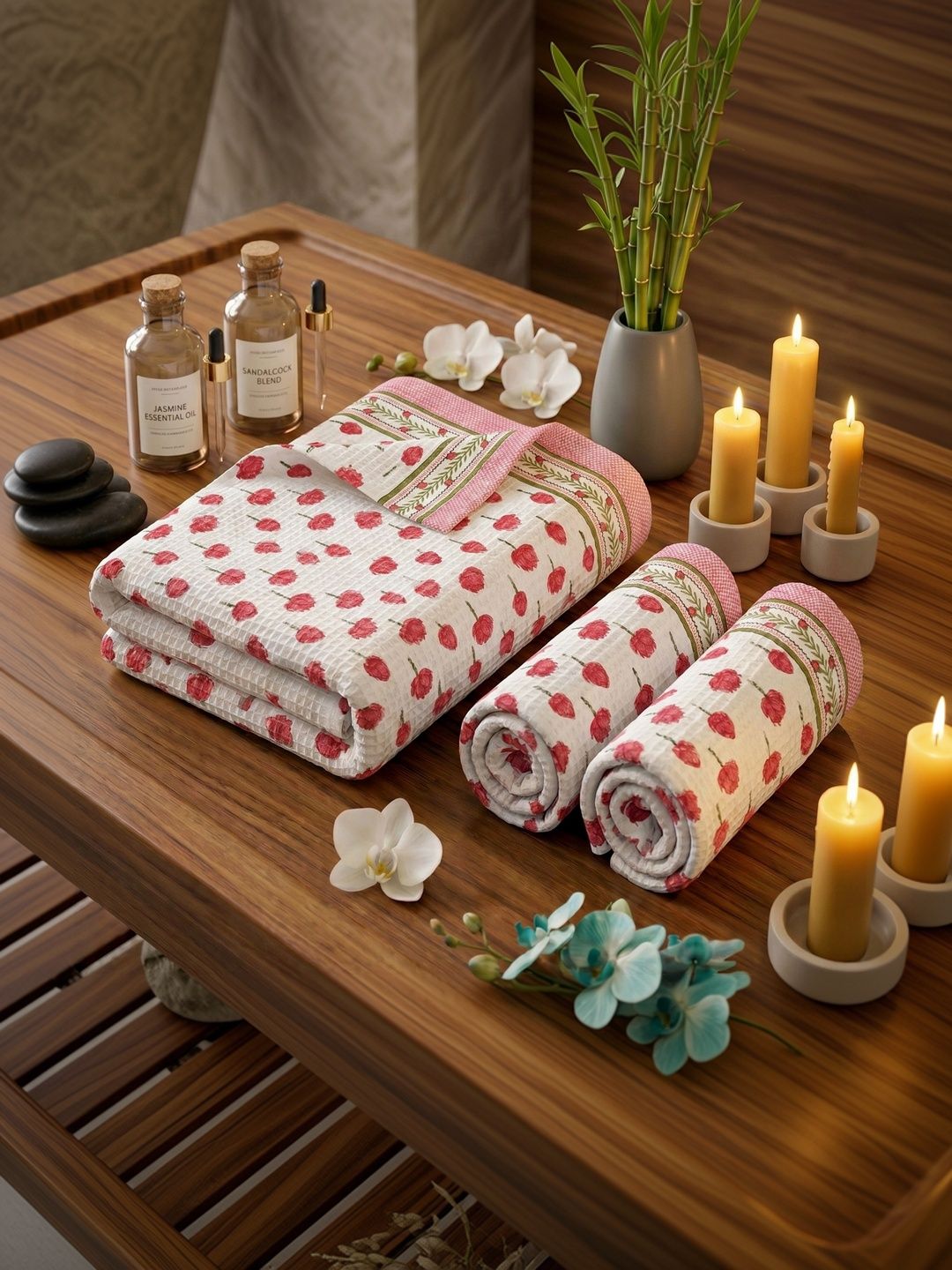 MAFATLAL White & Pink 3 Piece Printed Cotton 250 GSM Towel Set-image-10
