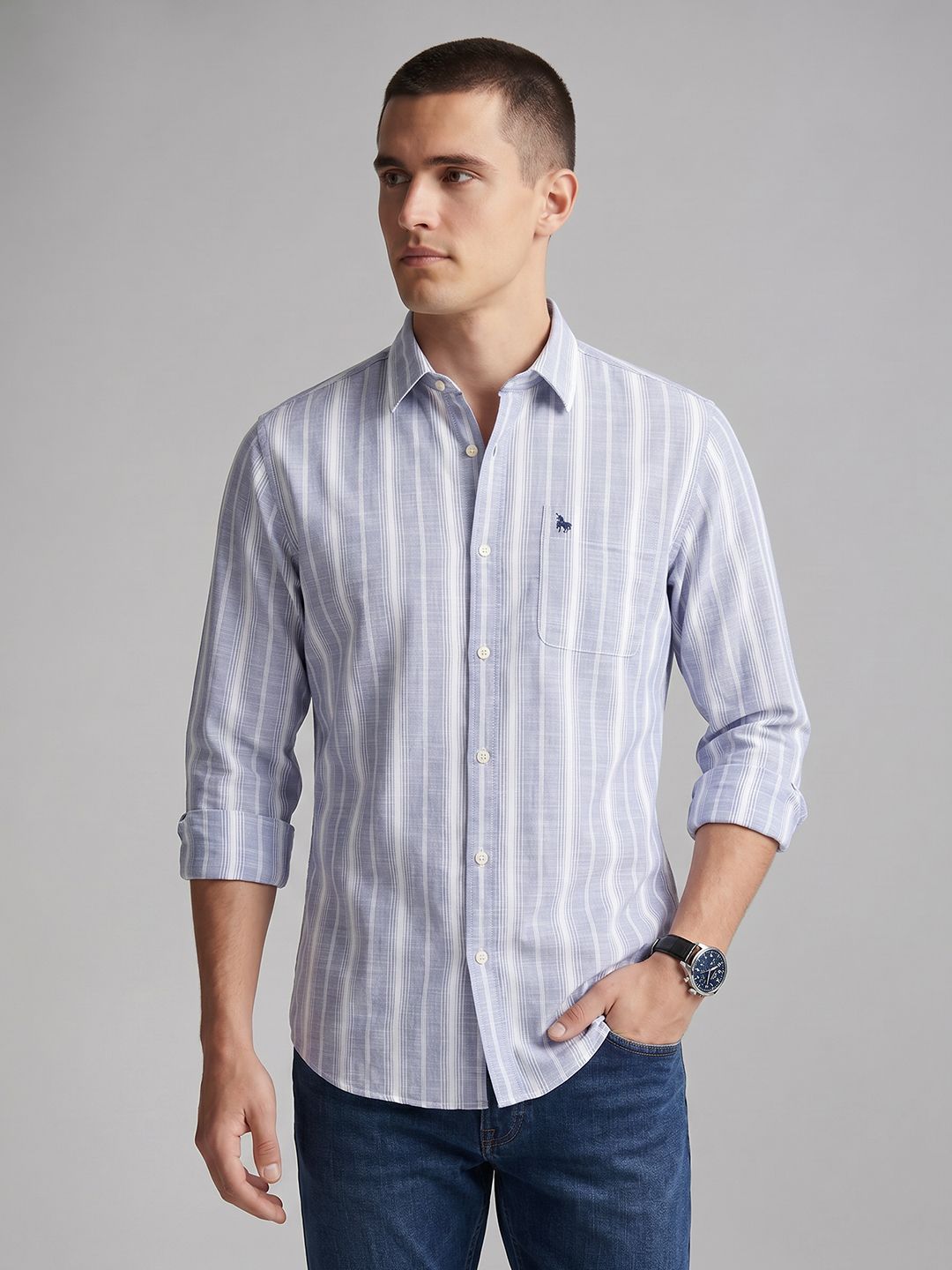 Van Heusen Slim Fit Vertical Striped Pure Cotton Casual Shirt-picture-58