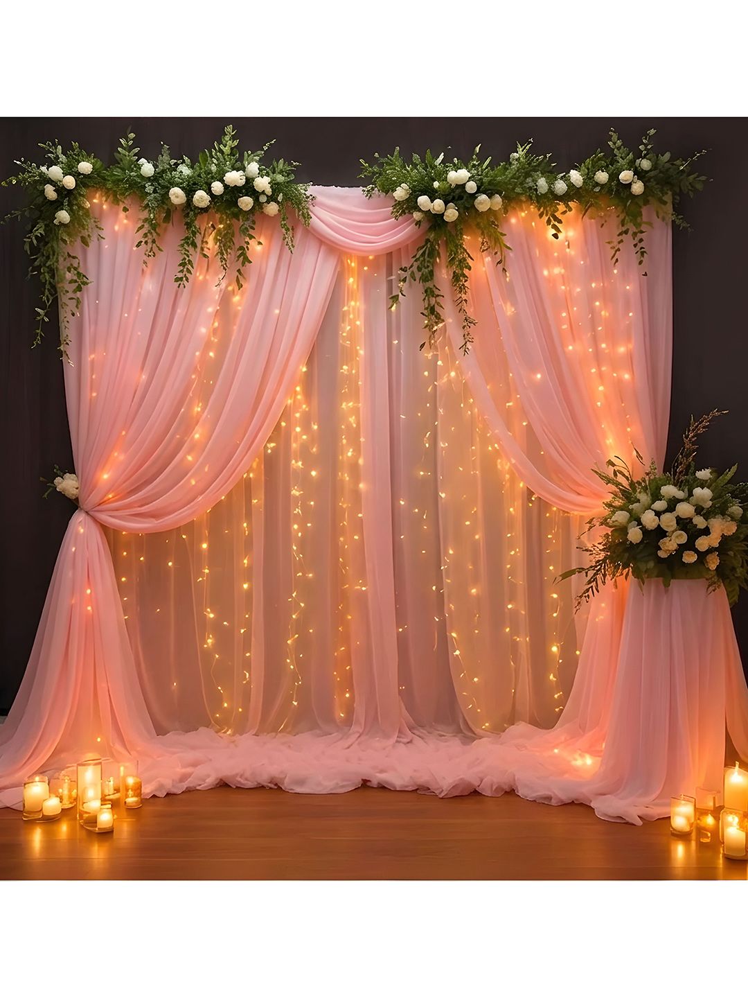 Bubble Trouble 8-Pcs Pink Curtain Backdrop With String Lights-picture-37
