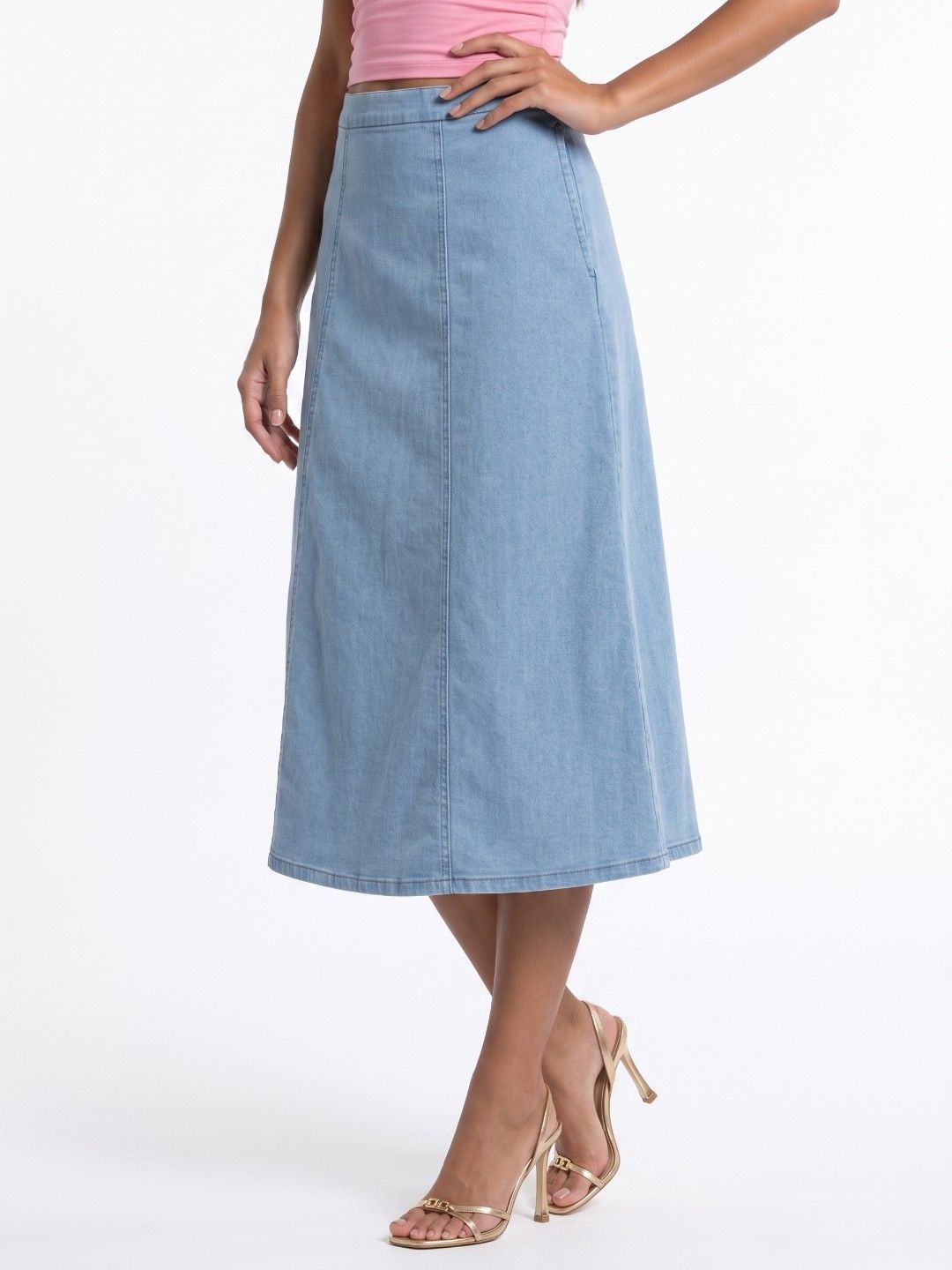 glitchez Women Midi Denim A-Line Skirt-picture-31