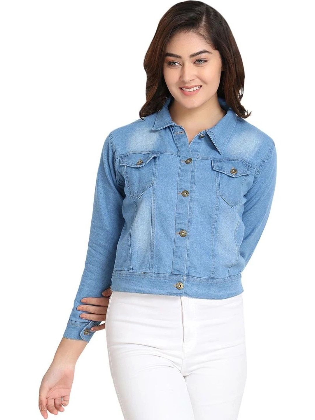 Hrikshika Fashion Women Washed Denim Jacket-image-42
