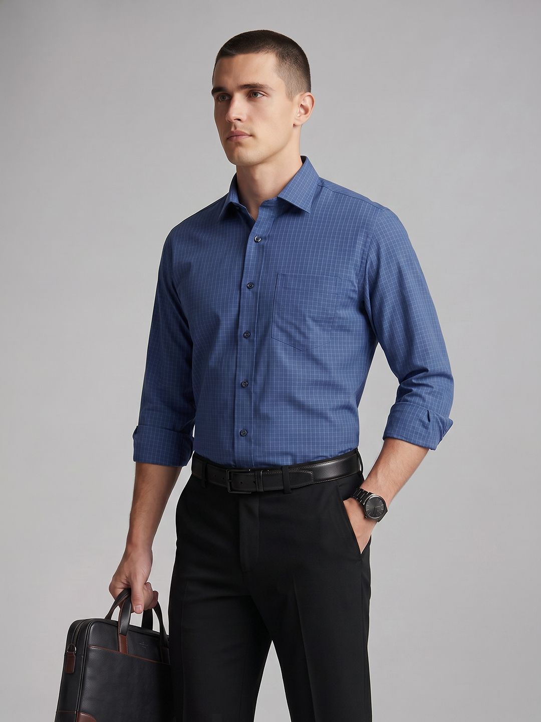 Van Heusen Slim Fit Micro Checked Pure Cotton Formal Shirt