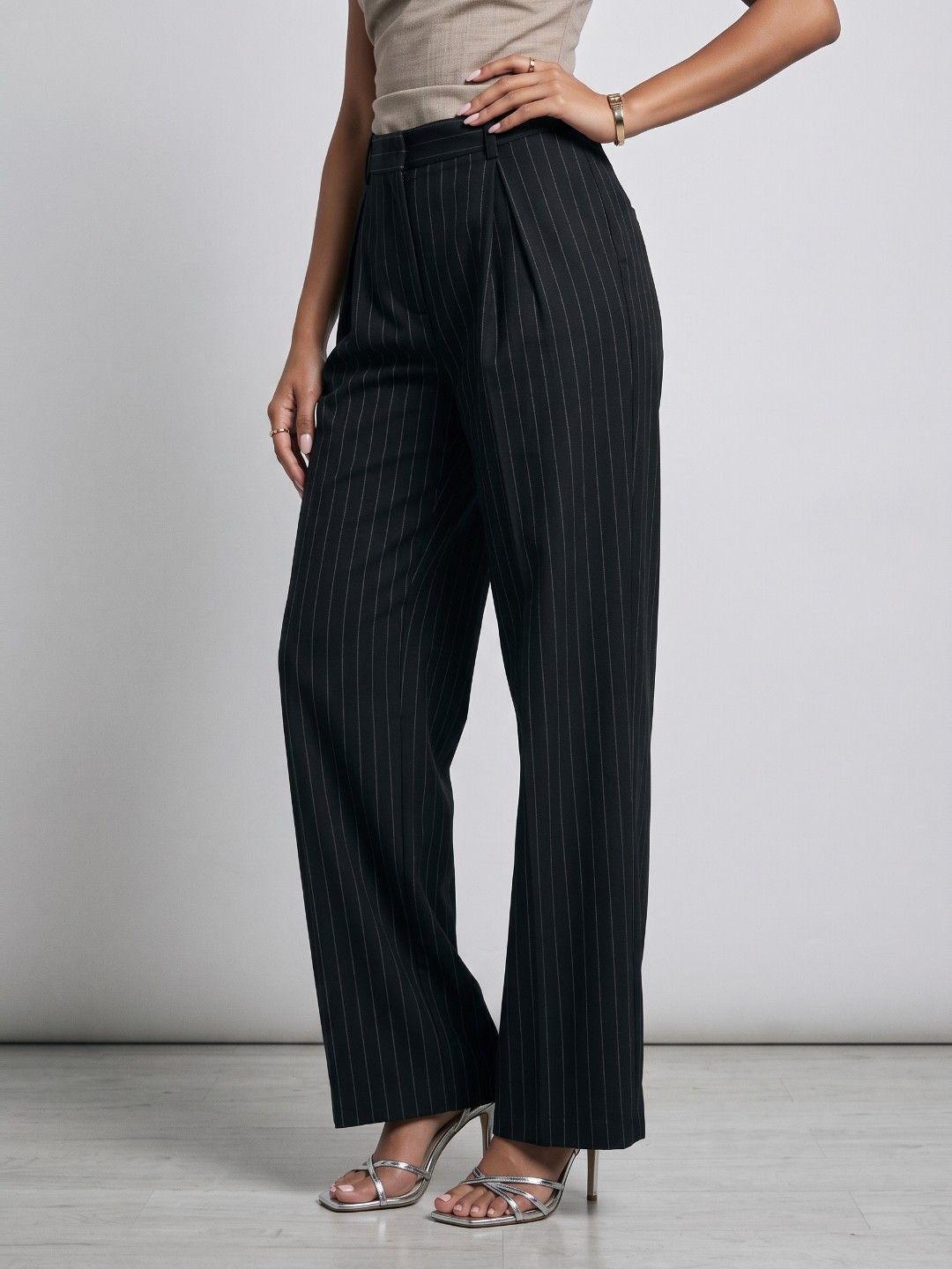 Phosphorus Women Striped Pleated Trousers-picture-37