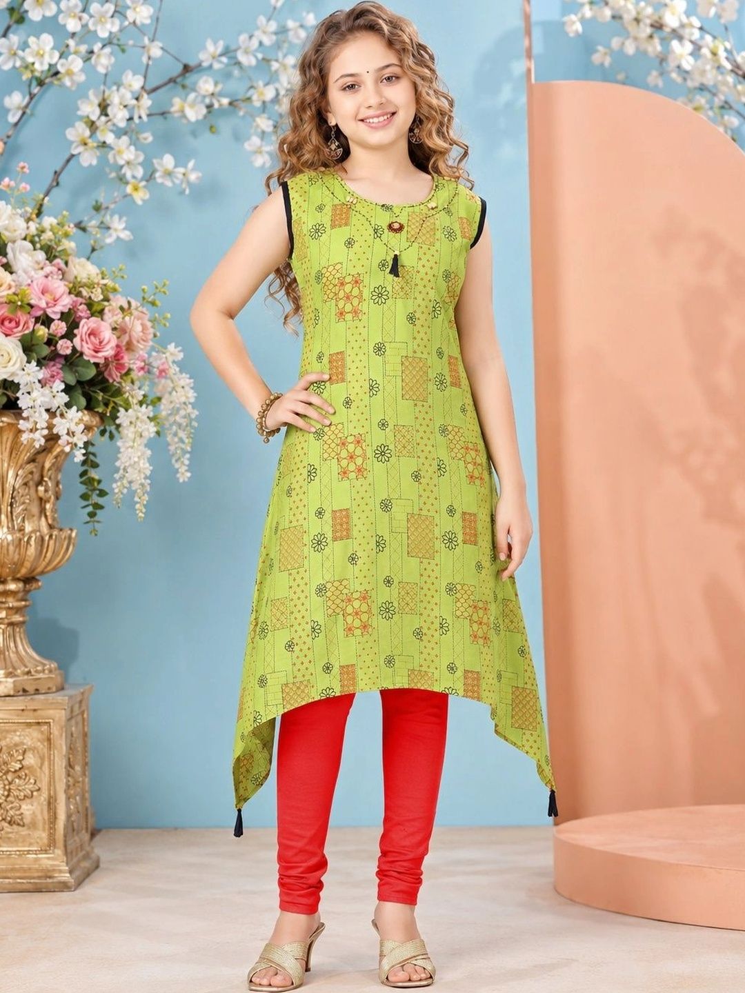 KALINI Girls Geometric Printed Thread Work Kurta-picture-52