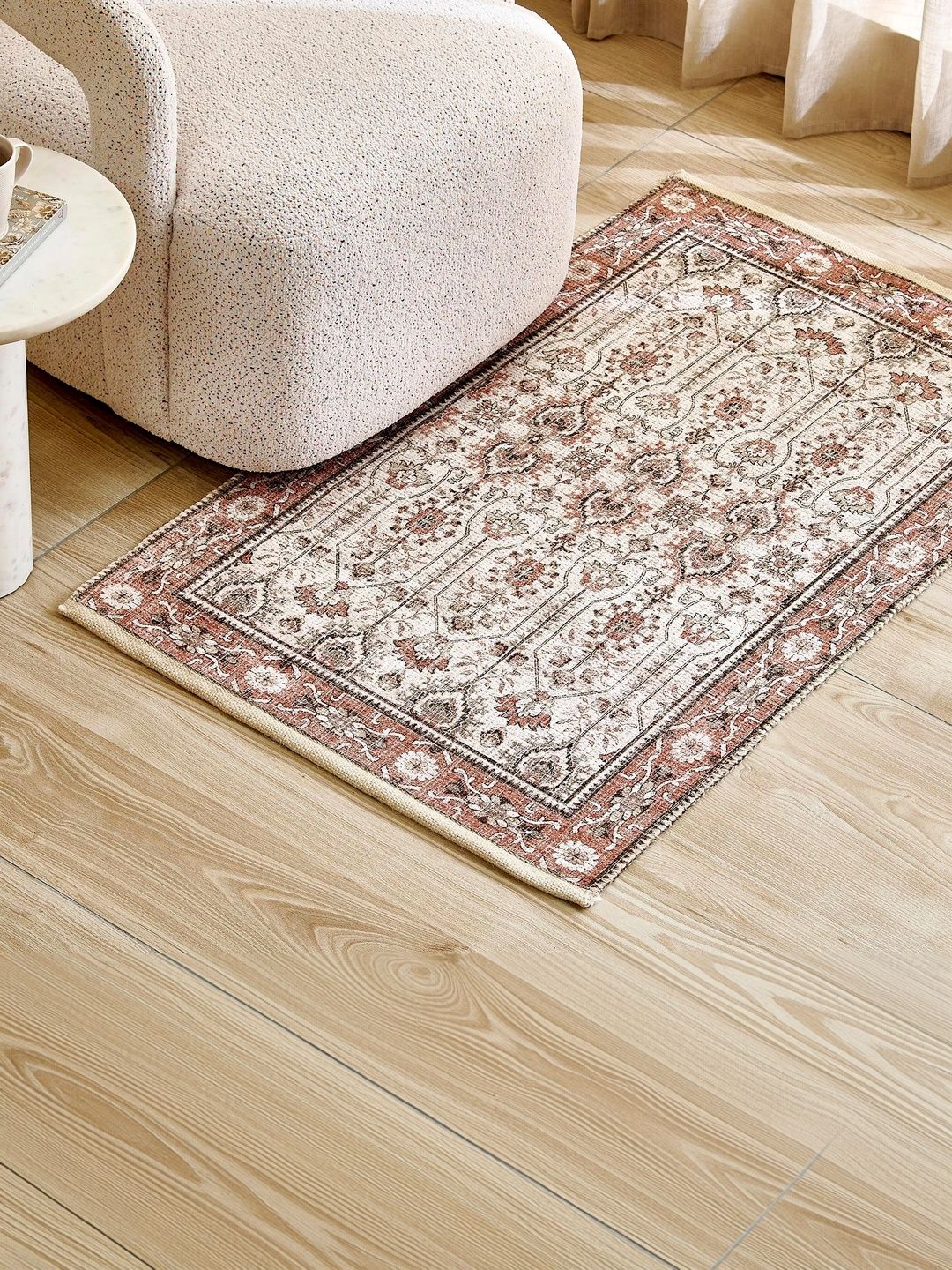 Home Centre Velora Beige & Red Ethnic-Printed Jute Handwoven Dhurrie-image-7