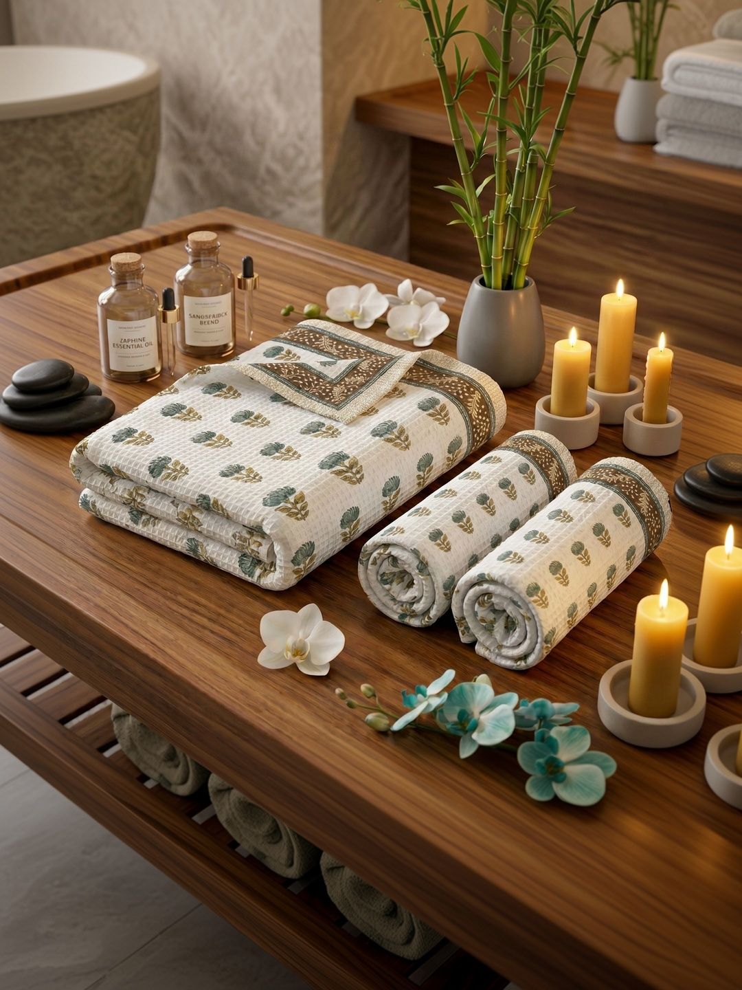 MAFATLAL White & Brown 3 Piece Printed Cotton 250 GSM Towel Set-image-42