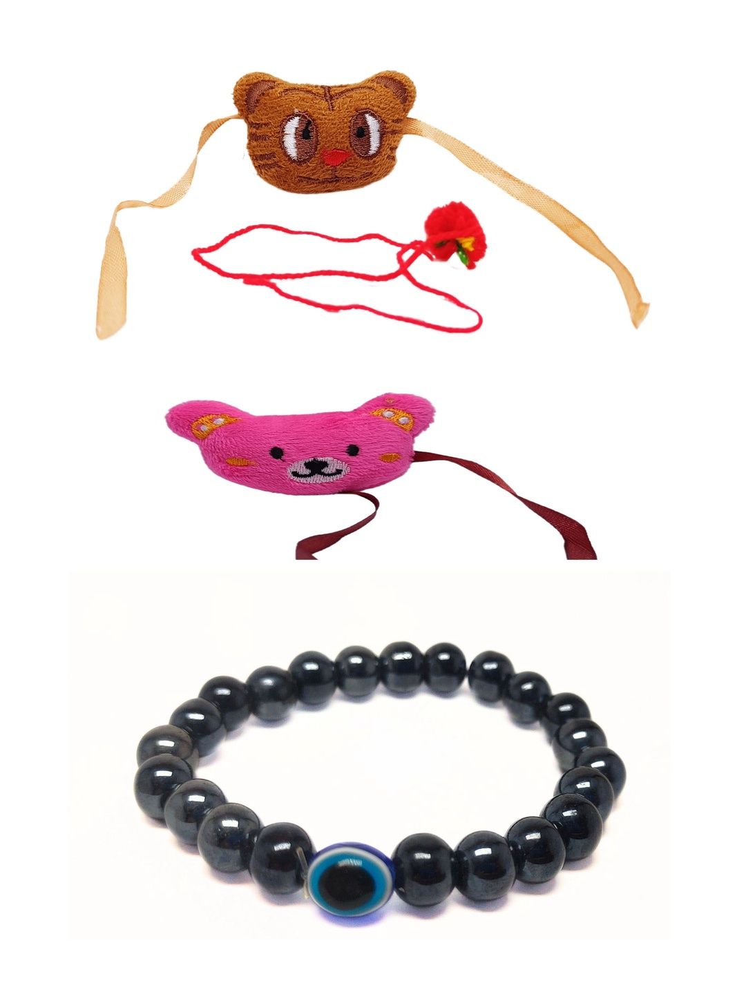 KAVIM Kids Set Of 4 Artificial Beaded Evil Eye Rakhis-picture-57