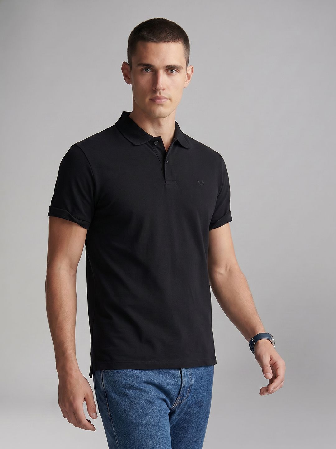 Allen Solly Polo Collar Pure Cotton Slim Fit T-shirt-image-1