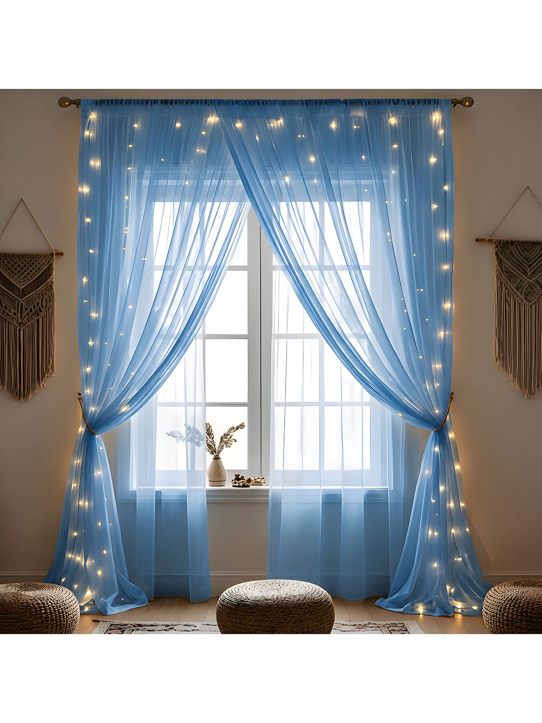 Bubble Trouble 6-Pcs Blue Curtain Backdrop With String Lights-picture-27