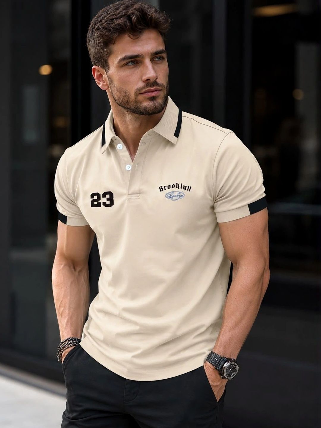 Moda Rapido Men Typography Printed Polo Collar Pockets T-shirt-image-26