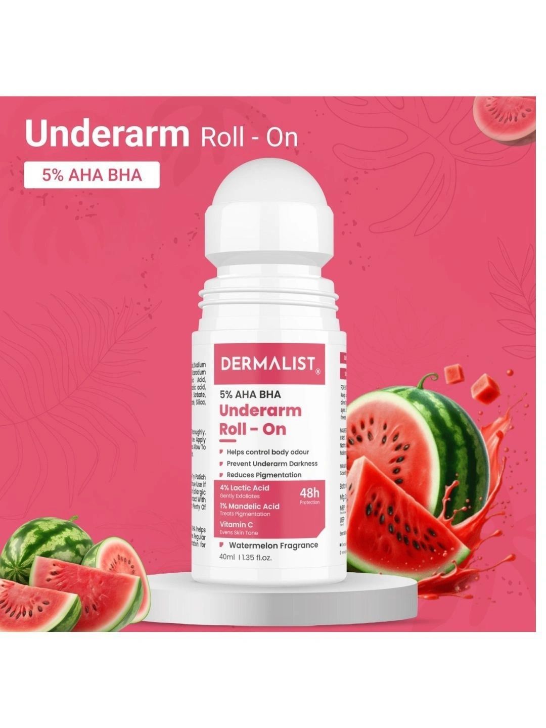 Dermalist 5% AHA BHA Underarm Roll On - 40 ml - Watermelon-picture-53