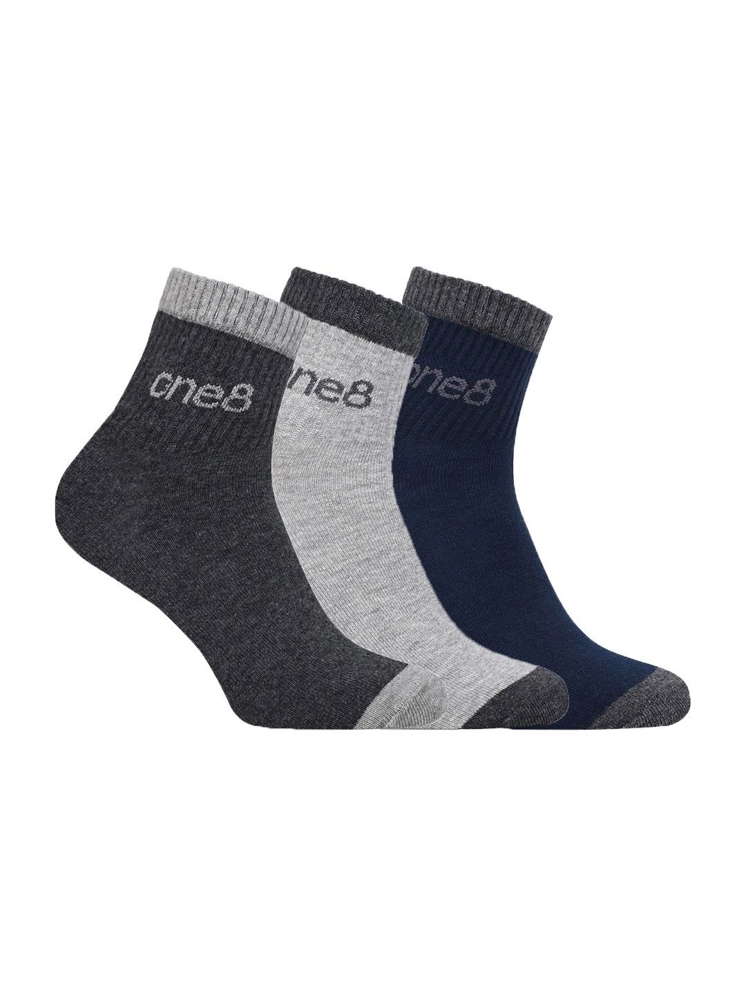 One8 Men Pack of 3 Cotton Blend Assorted Ankle Length Socks-picture-38
