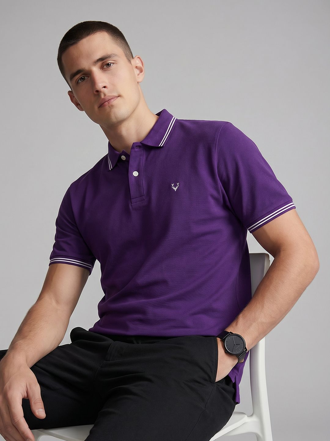 Allen Solly Polo Collar Pure Cotton Slim Fit T-shirt-picture-33