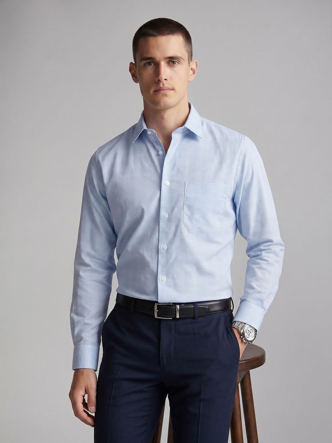Louis Philippe Self Design Slim Fit Pure Cotton Formal Shirt-picture-25