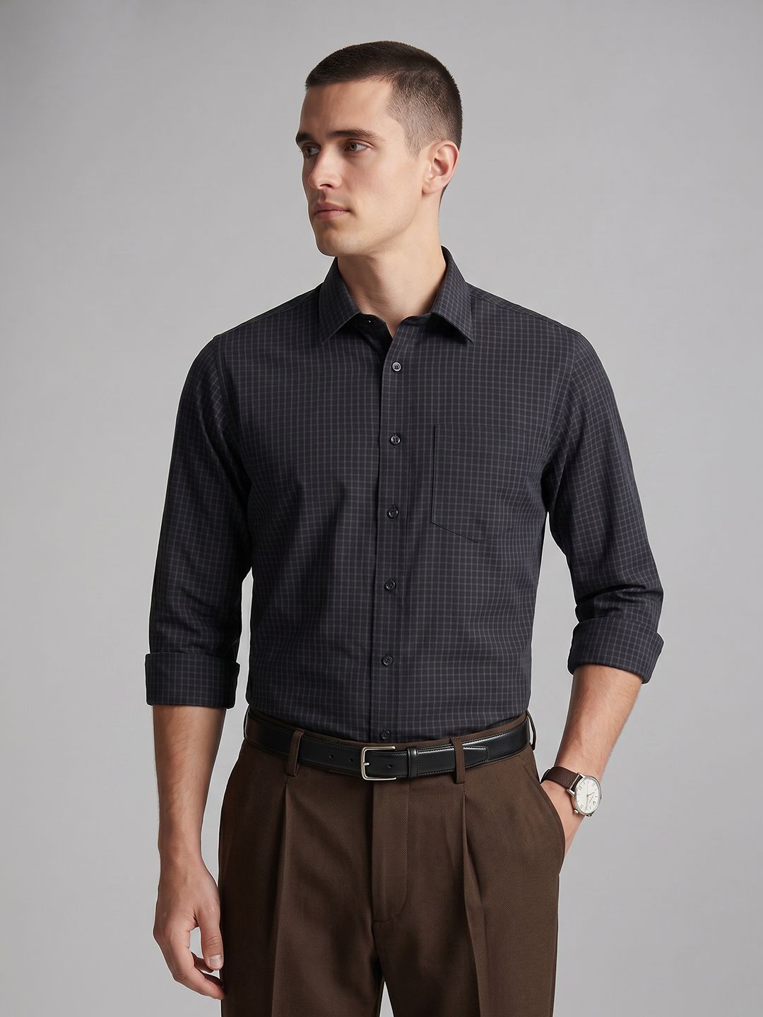 Van Heusen Slim Fit Micro Checked Pure Cotton Formal Shirt-picture-49