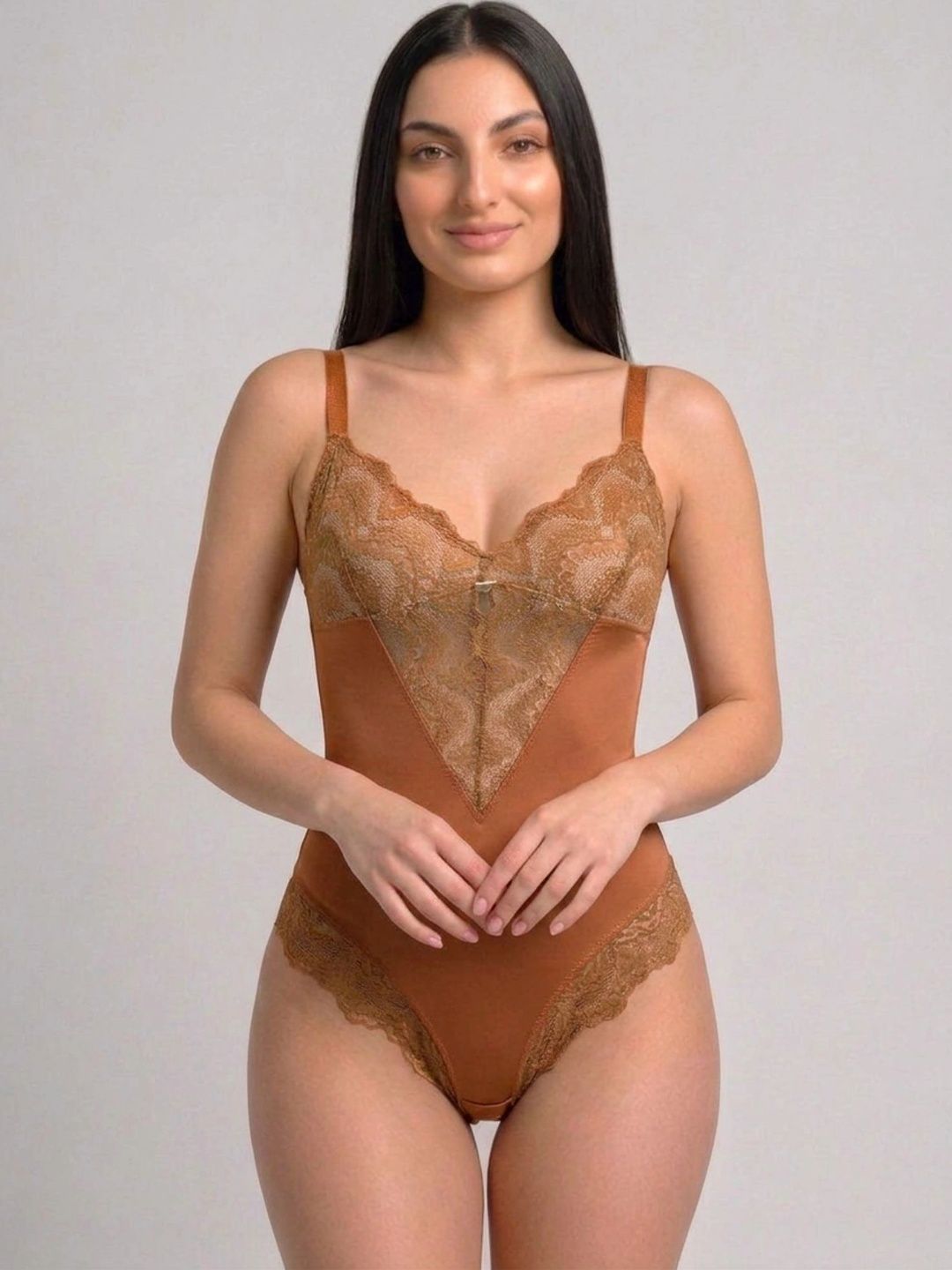 Chelvet Embroidered Strappy Lace Compression V-Neck Bodysuit-picture-39