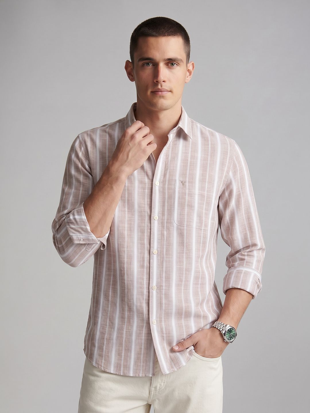 Van Heusen Slim Fit Vertical Striped Pure Cotton Casual Shirt-picture-33