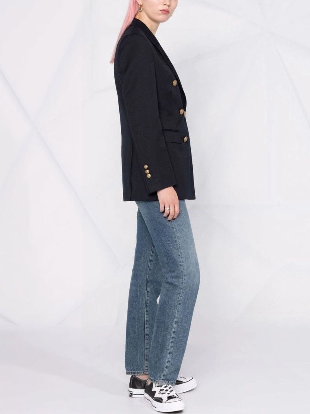 Golden Goose Golden Genuine Leather Navy Blue Double-Breasted Blazer-image-11