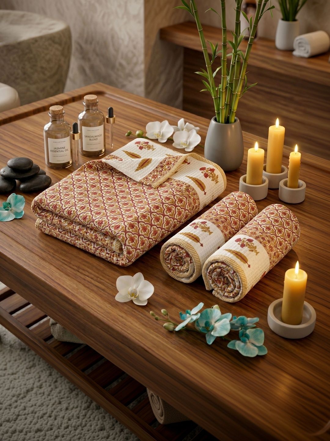 MAFATLAL White & Gold-Toned 3 Piece Printed Cotton 250 GSM Towel Set-image-41