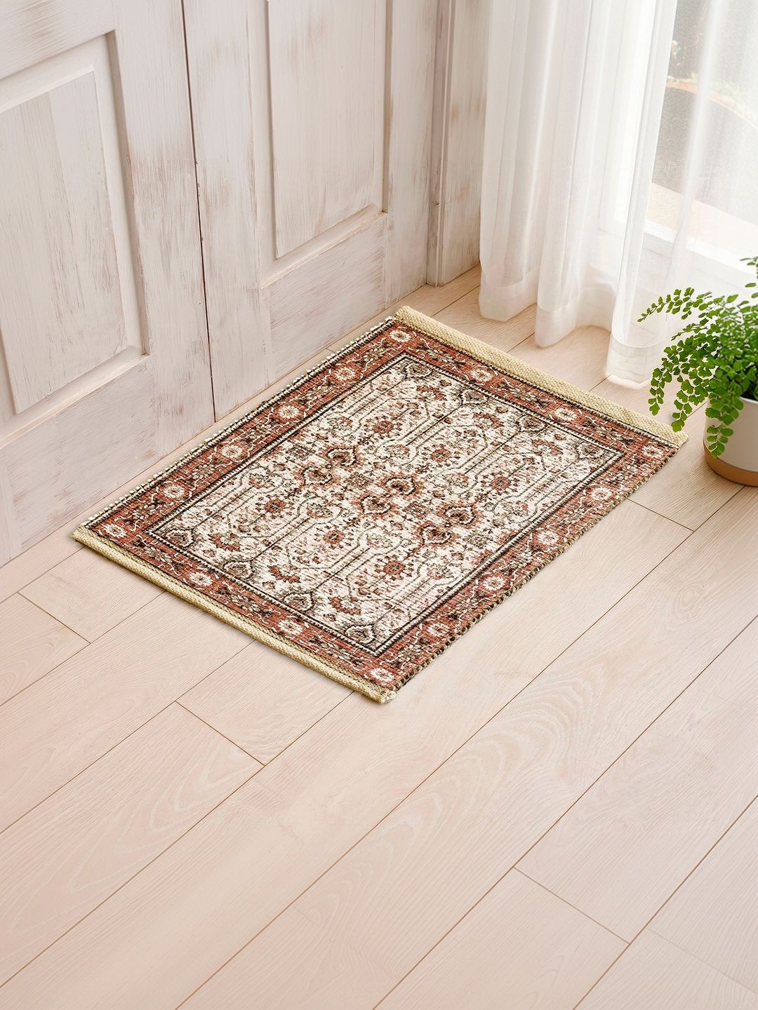 Home Centre Velora Beige & Red Ethnic-Printed Jute Handwoven Dhurrie-image-6