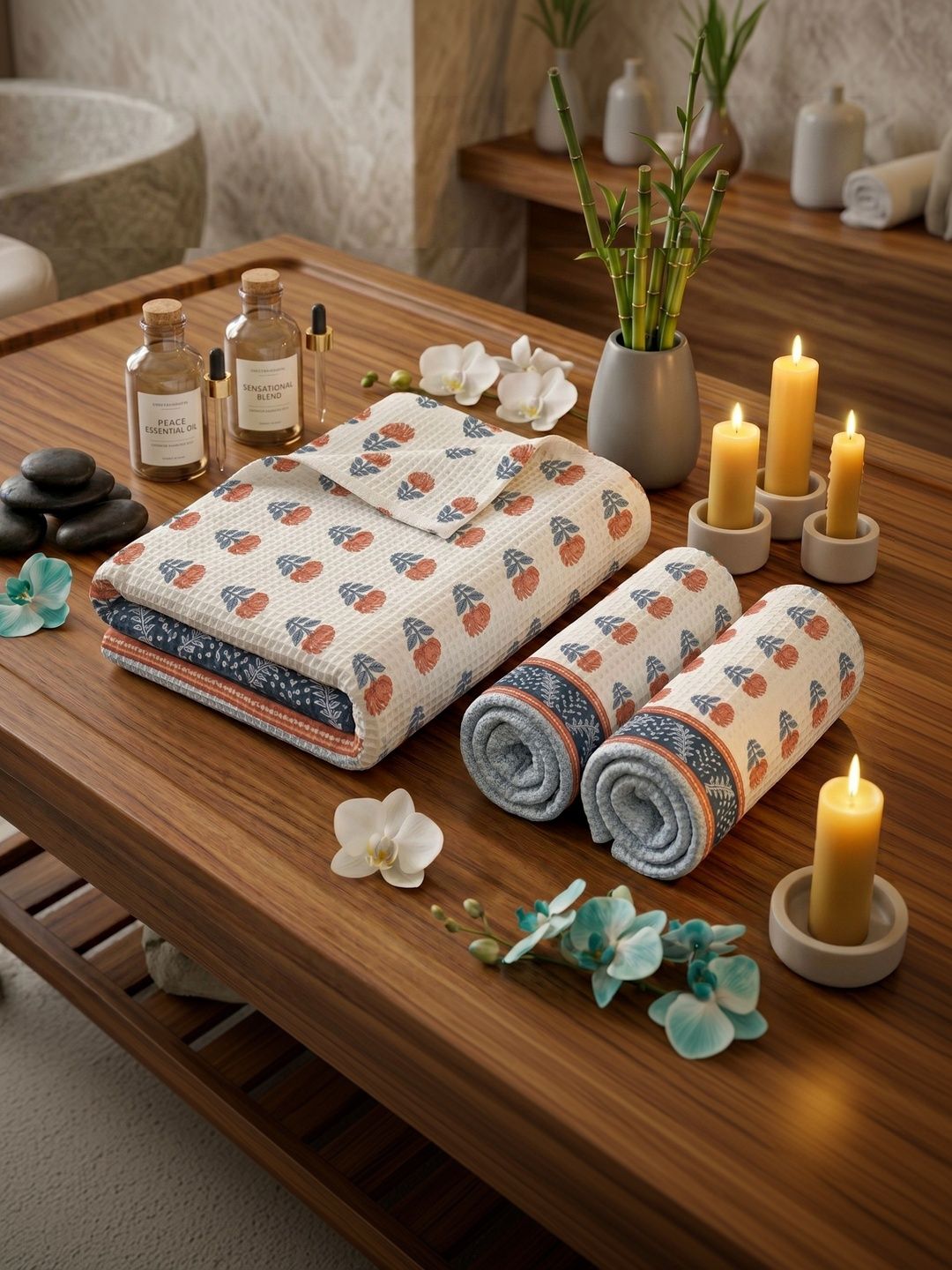MAFATLAL White & Navy Blue 3 Piece Printed Cotton 250 GSM Towel Set-image-48