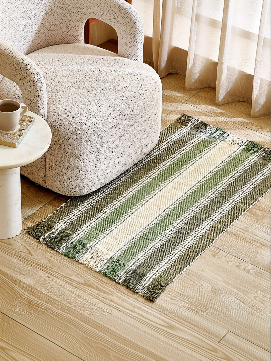 Home Centre Loamia Olive-Green & Beige Cotton Handwoven Dhurrie-picture-50