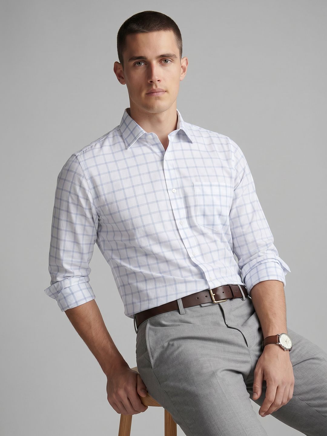 Van Heusen Slim Fit Windowpane Checked Formal Shirt-picture-29