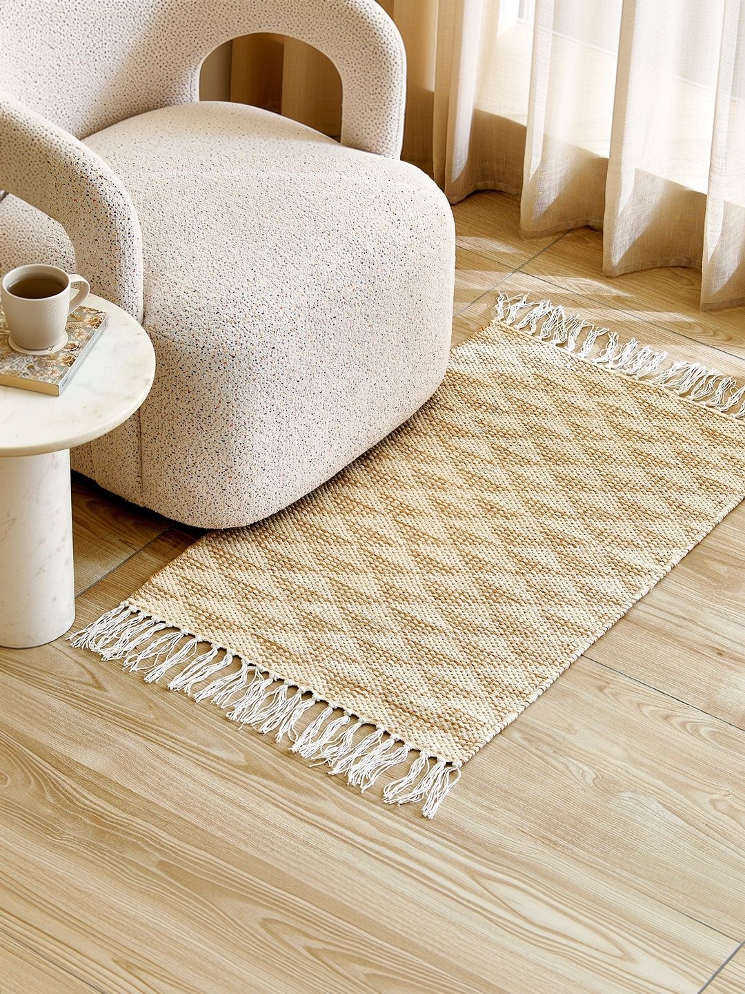 Home Centre Corsica Beige & White ECotton Handwoven Dhurrie-picture-22