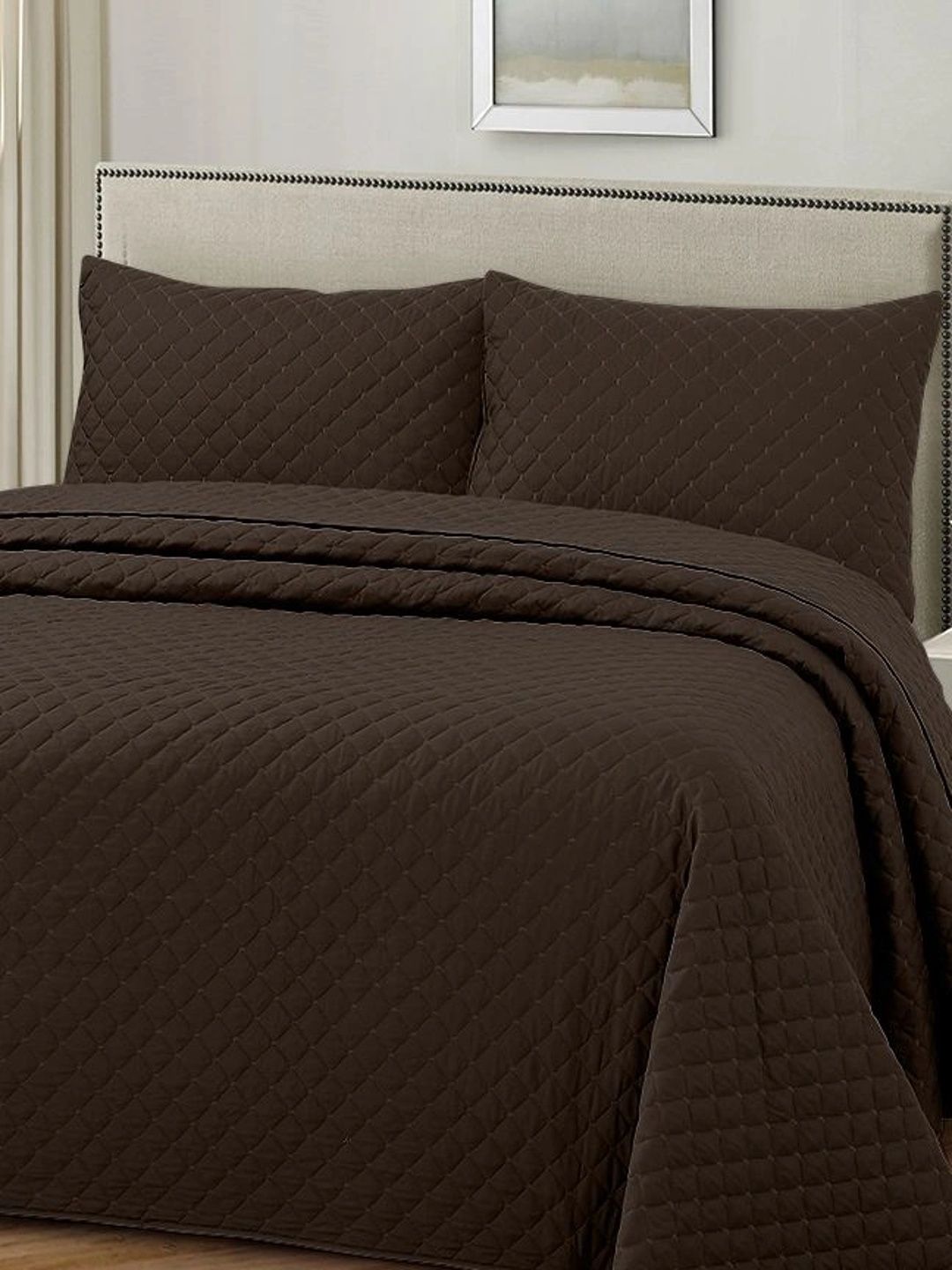 HOUSSE Coffee Brown Solid Cotton 3 Piece Double King Regular Bedding Set-picture-17