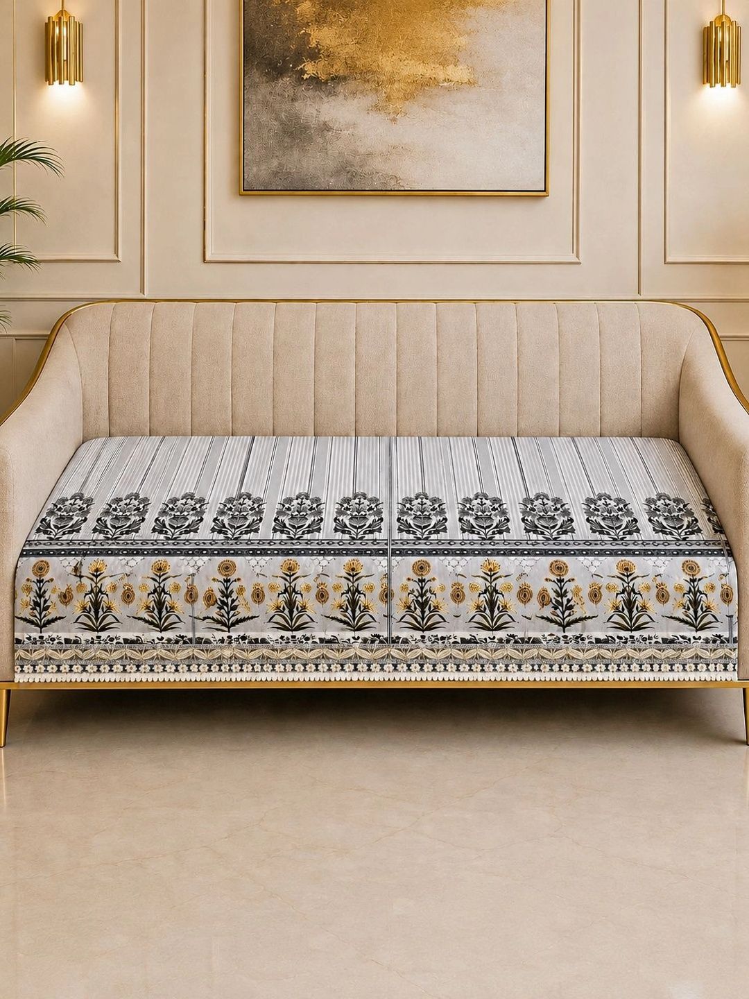 Aura Grey Printed 1 Piece Sofa Cover Without Arms-picture-13