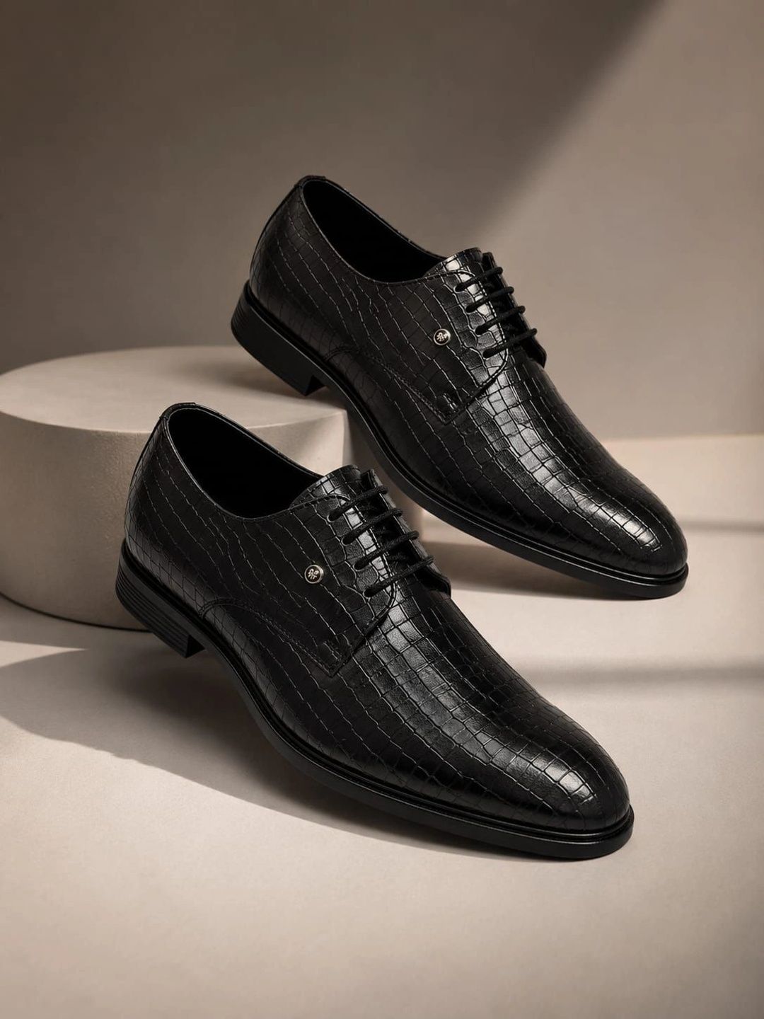 House of Pataudi Men Textured Pointed Toe Lace-Ups Derbys Formal Shoes-image-31