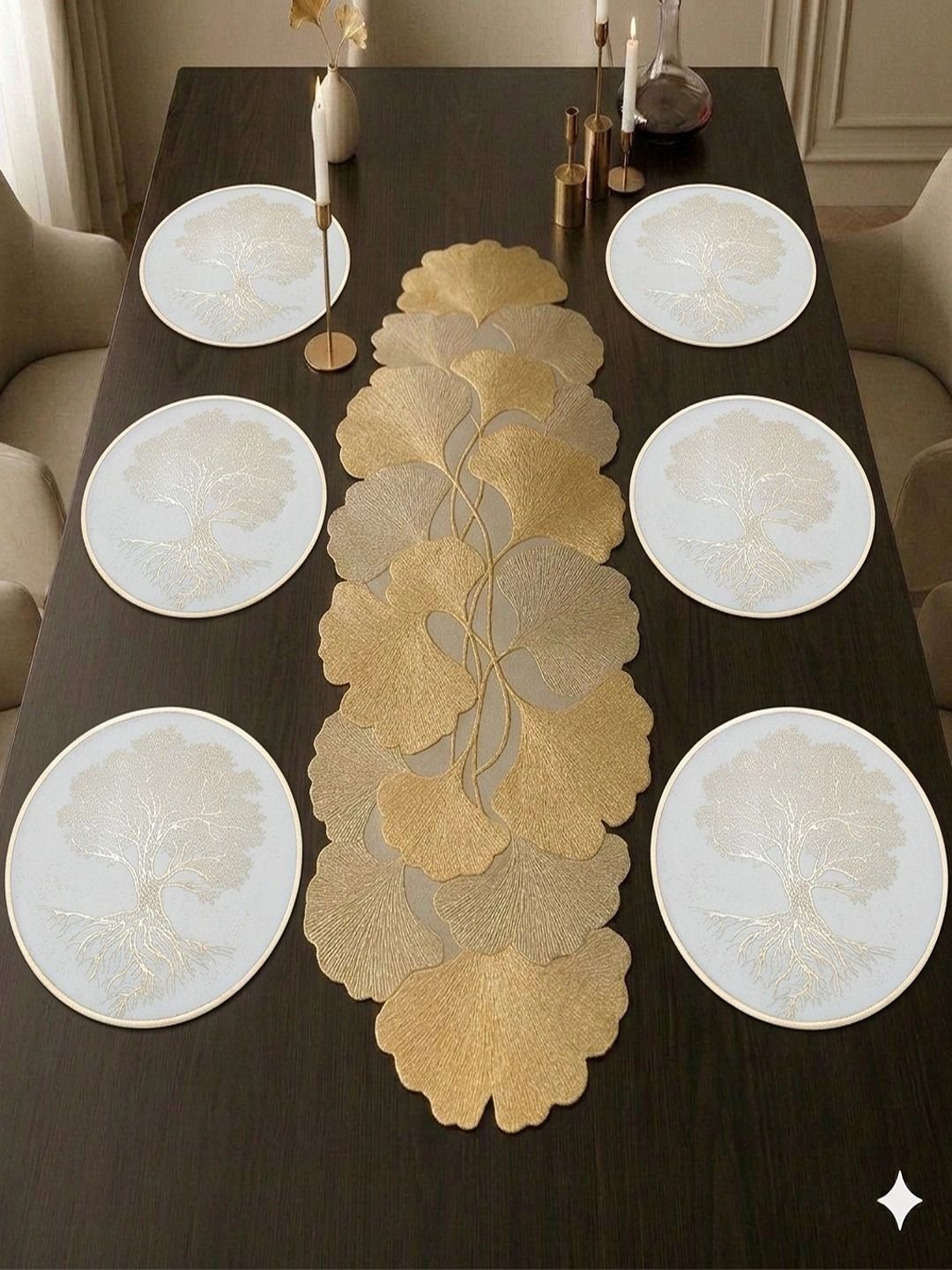 Dakshya Industries Sliver & Goldens 7 Pieces Floral PVC Round Table Placemats-picture-40