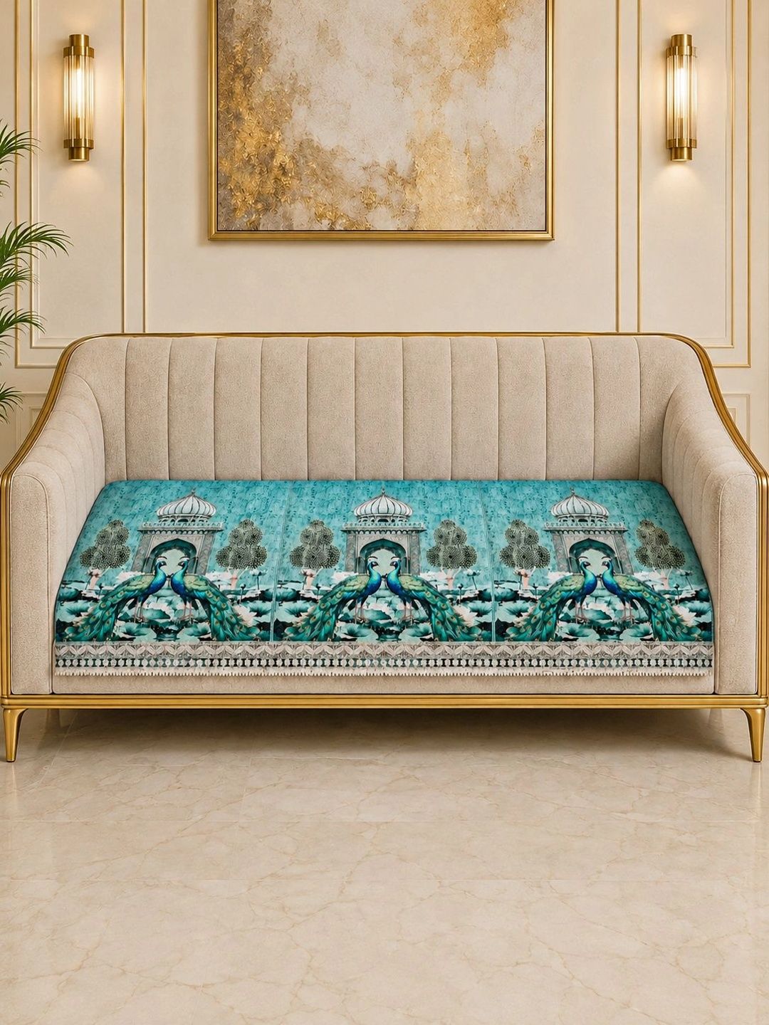 Aura Blue Printed 1 Piece Sofa Cover Without Arms-picture-17