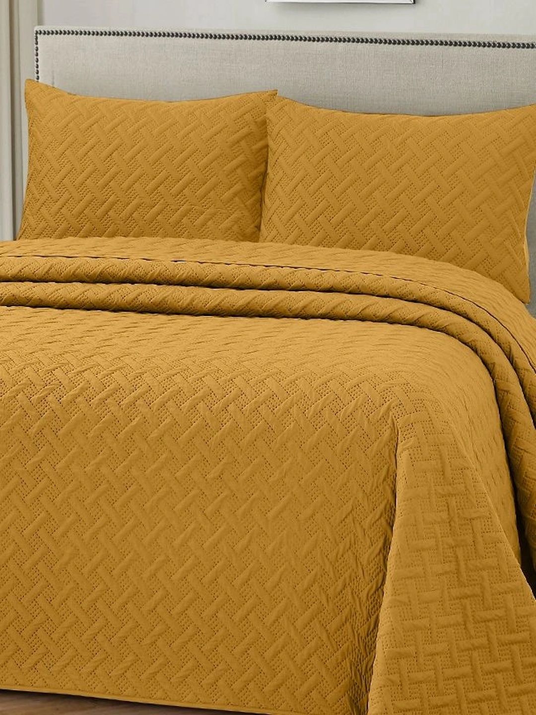 HOUSSE Yellow Solid Cotton 3 Piece Double King Regular Bedding Set-picture-39