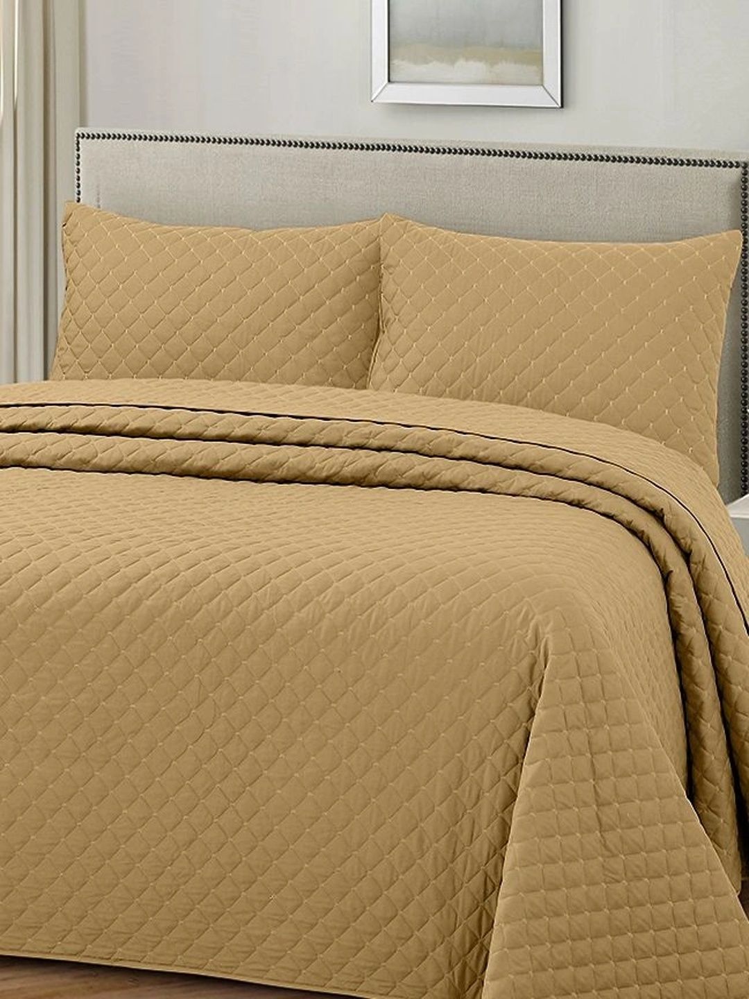 HOUSSE Camel Brown Solid Cotton 3 Piece Double King Regular Bedding Set-picture-15
