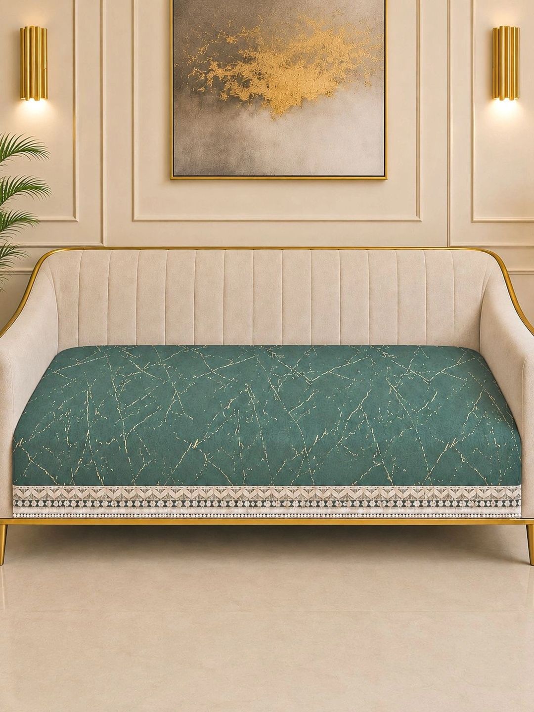 Aura Green Printed 1 Piece Sofa Cover Without Arms-image-7