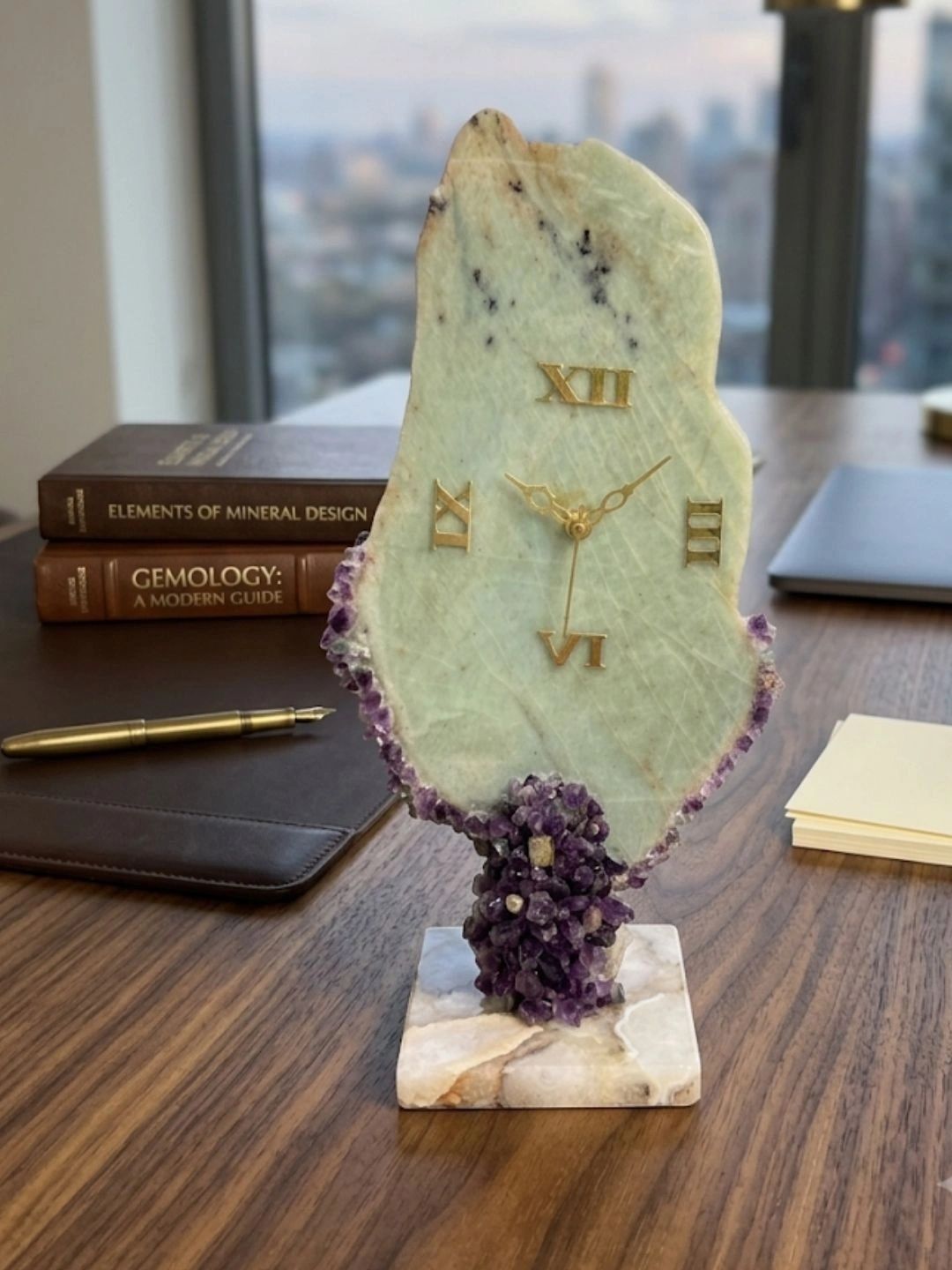SAARAA FICTIONS Sea Green Textured Abstract Shaped Table Clock-picture-53