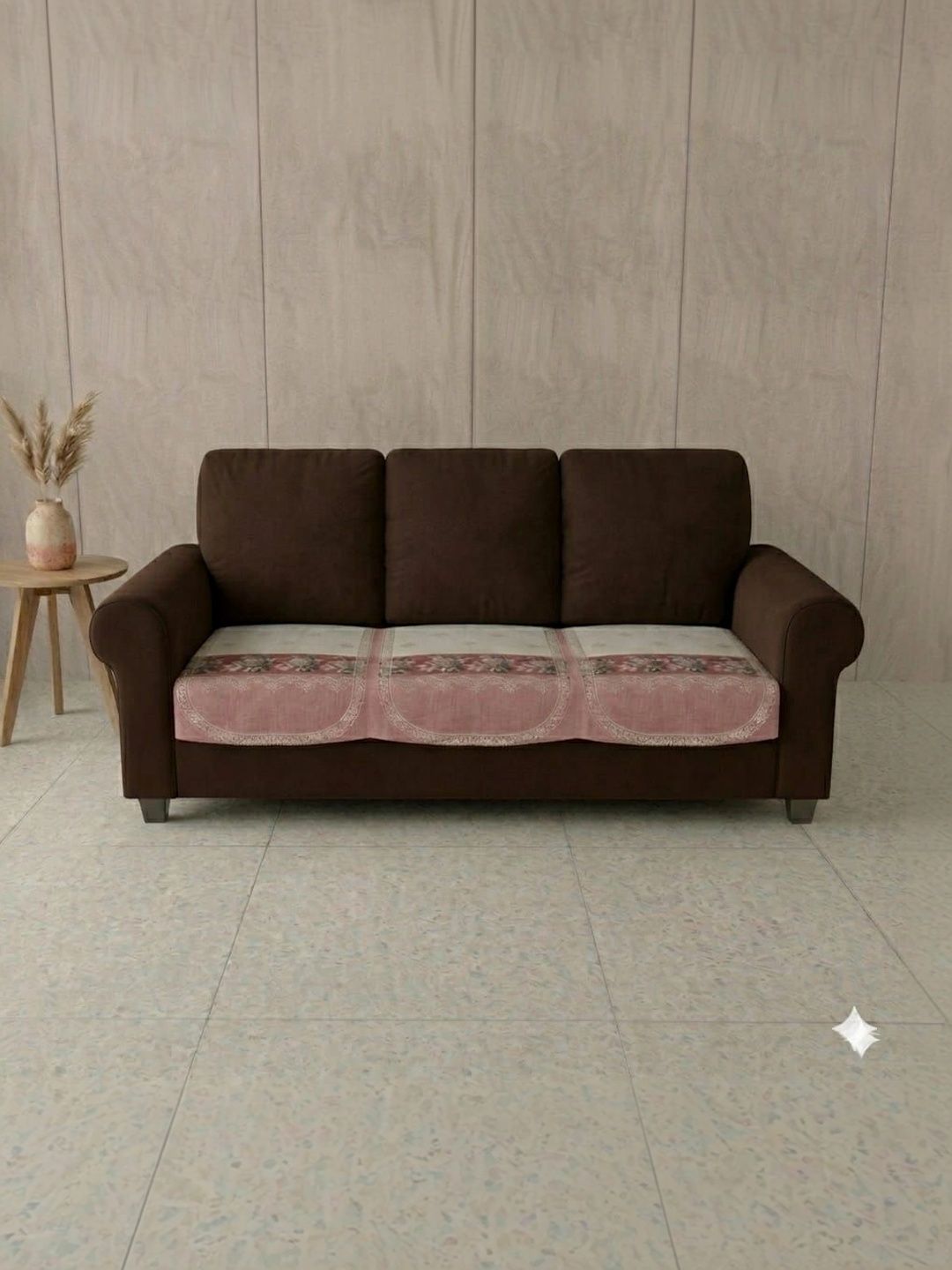 KANUM Pink Printed 5 Piece Sofa Cover Without Arms-picture-6