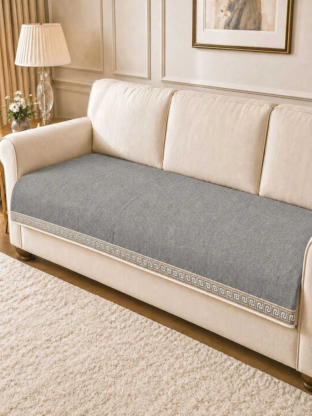 Clasiko Grey 1 Piece Sofa Cover Without Arms-picture-13