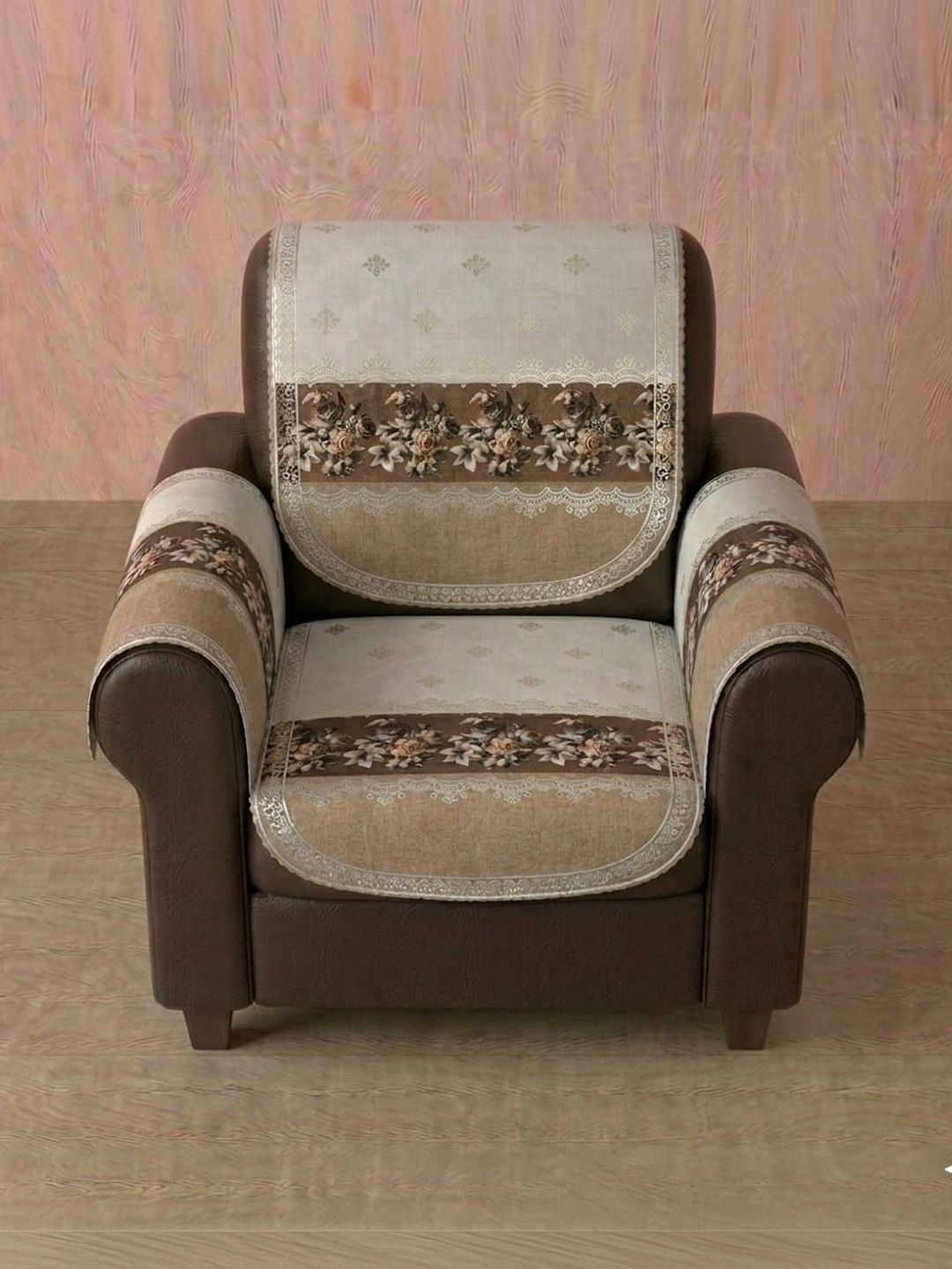 KANUM Brown Printed 4 Piece Sofa Cover With Arms-image-28