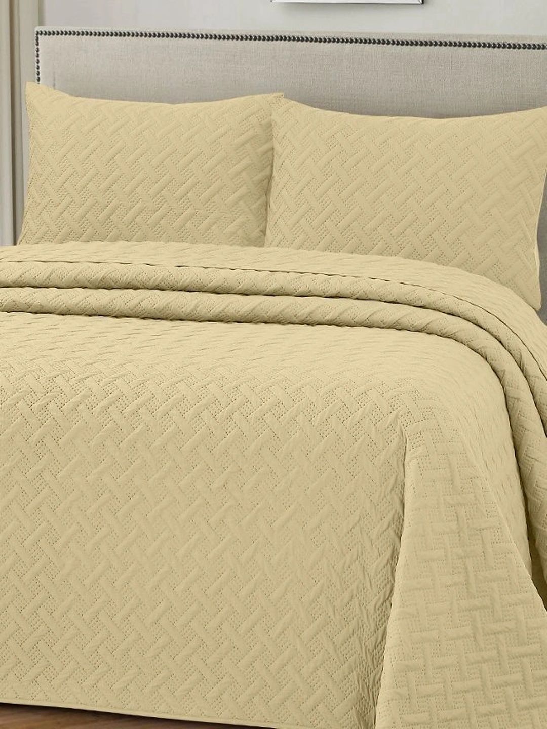 HOUSSE Cream-Coloured Solid Cotton 3 Piece Double King Regular Bedding Set-picture-27