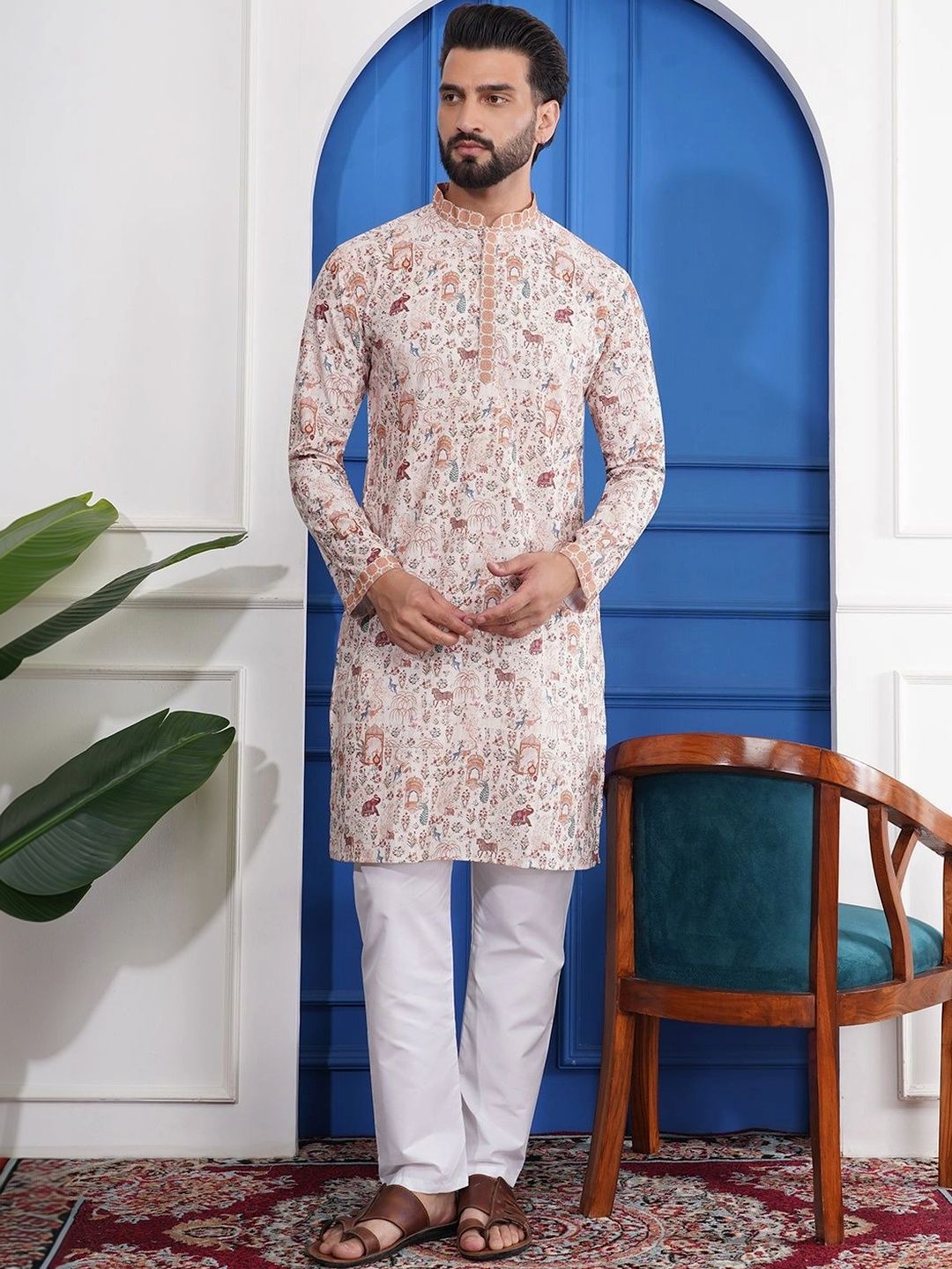ADHIRAJAN Men Ethnic Motifs Printed Indie Prints Kurta-picture-48