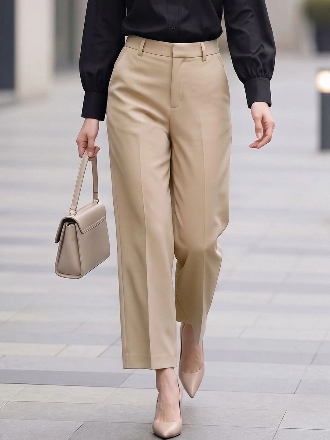 Style Quotient Women Classic Straight Fit High-Rise Wrinkle Free Trousers-picture-15