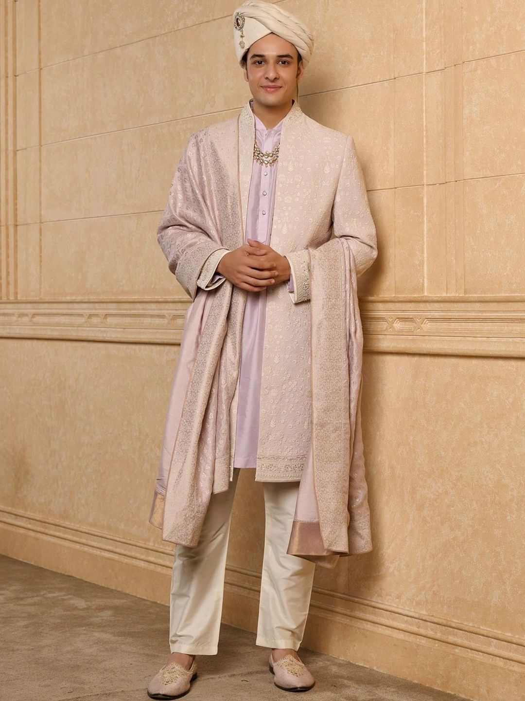 Tasva Embroidered Mandarin Collar Sherwani Set-picture-47