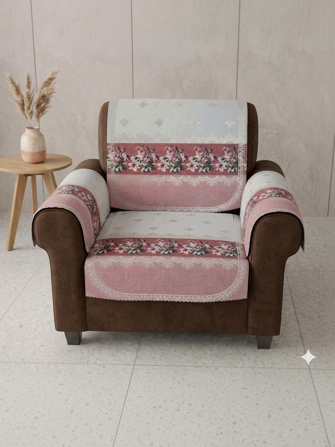 KANUM Pink Printed 4 Piece Sofa Cover With Arms-picture-7