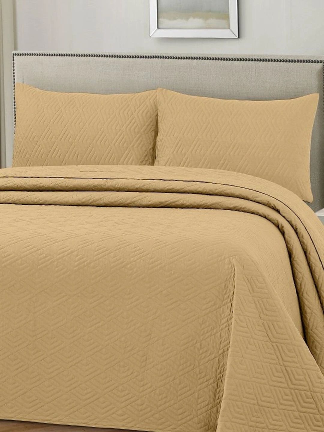 HOUSSE Camel Brown Solid Cotton 3 Piece Double King Regular Bedding Set-image-49