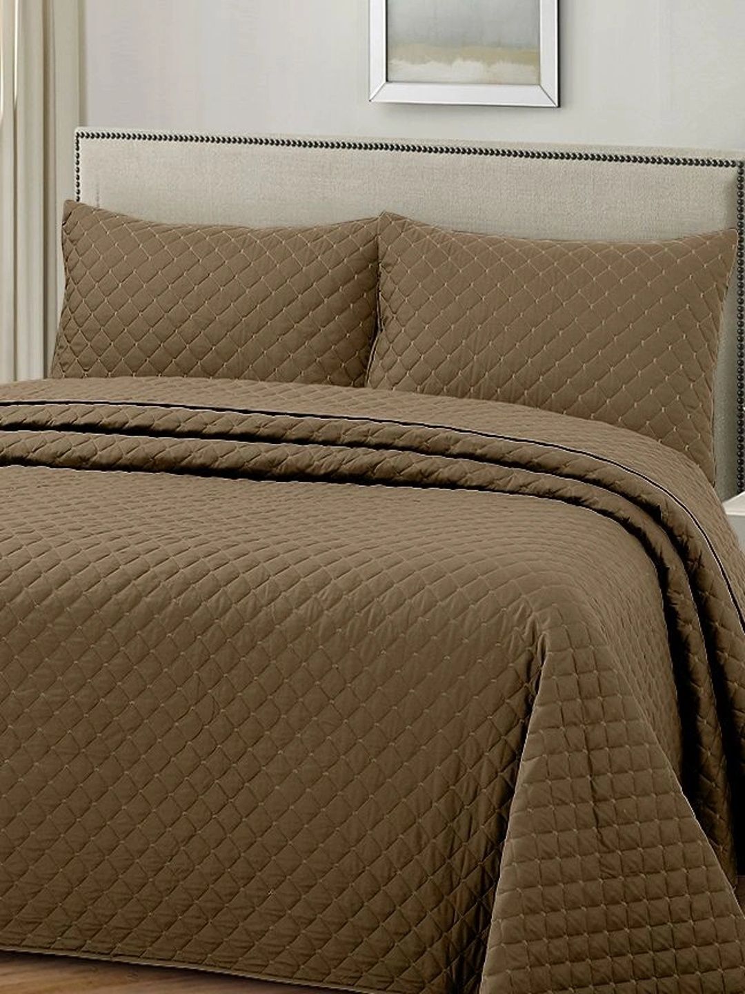 HOUSSE Khaki Solid Cotton 3 Piece Double King Regular Bedding Set-image-43