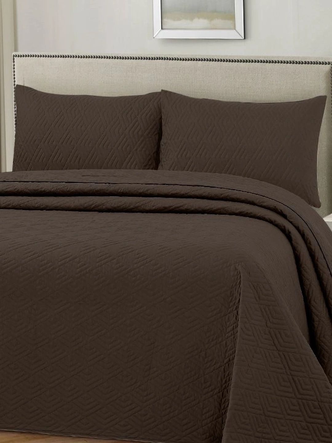 HOUSSE Coffee Brown Solid Cotton 3 Piece Double King Regular Bedding Set-picture-30