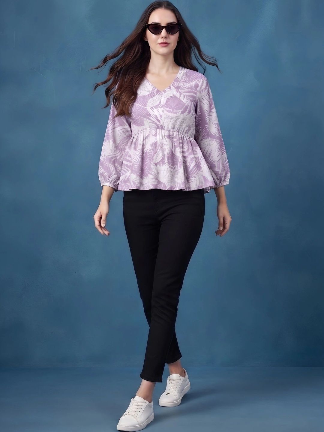 Pixie lane Tropical Print Tropical Crepe Peplum Top-picture-55
